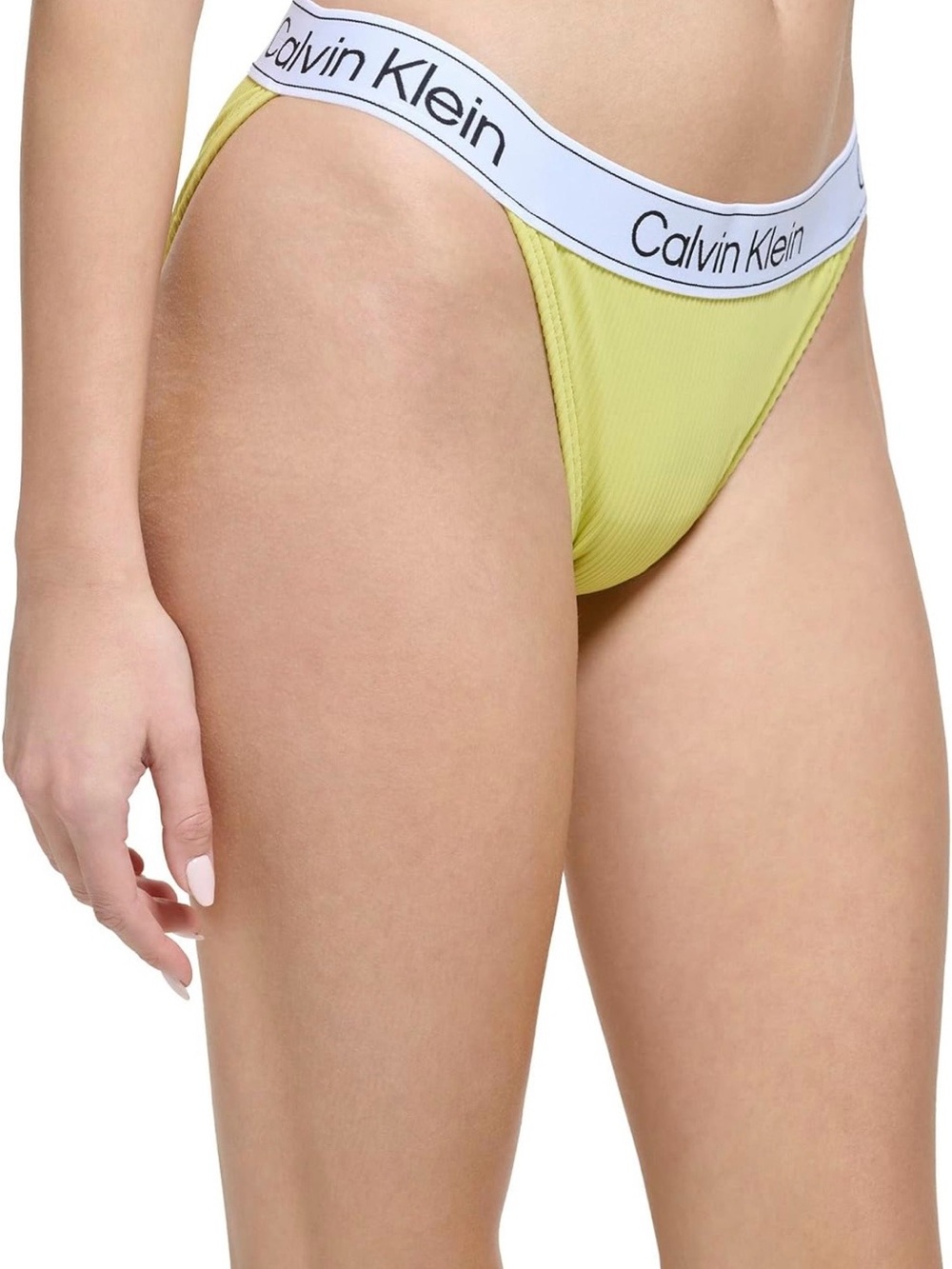 Calvin Klein Yellow Ribbed Bikini Bottom with Logo Waistband